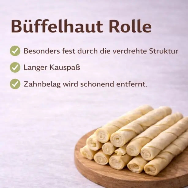 Büffelhaut-Rolle von NANDOO, 250g, detailreiche Nahaufnahme der natürlichen Büffelhaut mit charakteristischer Struktur.