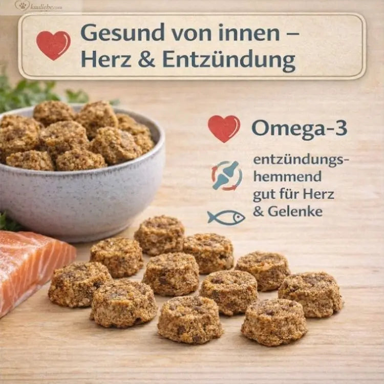 Gesunder Fischtaler aus Dorsch und Flunder von NANDOO, 250g, frisch und appetitlich auf einem Teller präsentiert.