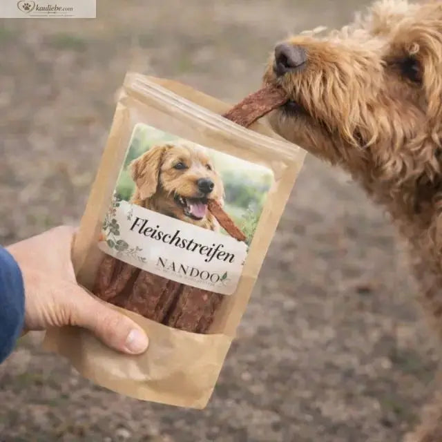 NANDOO Kaninchen-Fleischstreifen für Hunde, 200g, getrocknete, naturbelassene Fleischstücke als Hundesnack