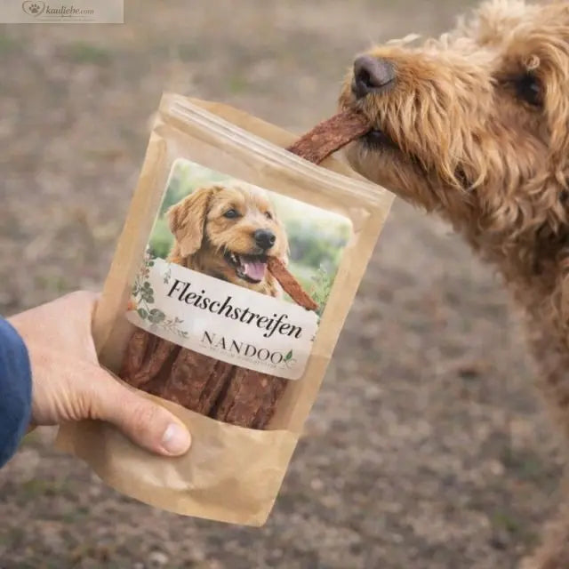NANDOO Fleischstreifen für Hunde, Pferdefleisch, 200g, trockene, natürliche Hundesnacks in dünnen Streifen.