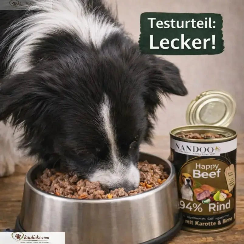 NANDOO Happy Beef Nassfutter mit Rind, Karotte, Birne und Grünlippmuschel in 6x400g Packung