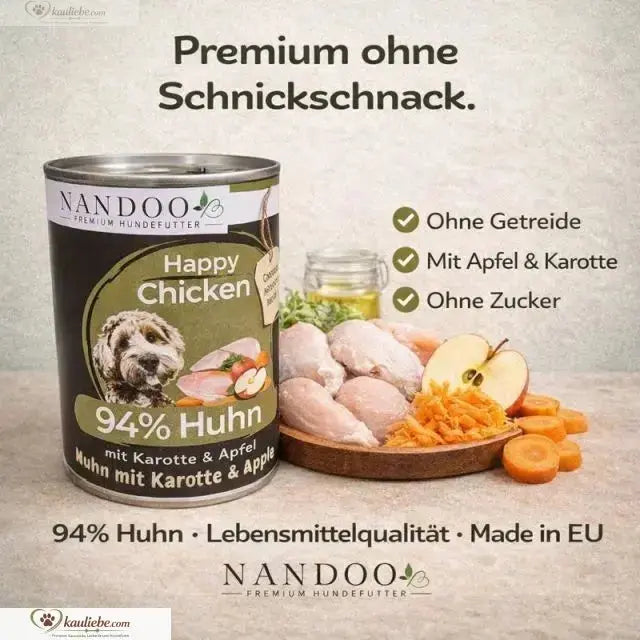 Huhn mit Karotte und Apfel von NANDOO, Happy Chicken, in 6x400g Packung, frisches Hundefutter mit Gemüse und Obst