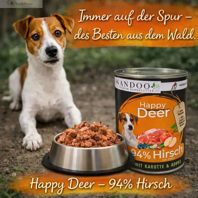 Hirsch mit Karotte, Apfel und Grünlippmuschel von NANDOO, 6x800g, frisches Hundetrockenfutter in natürlicher Verpackung