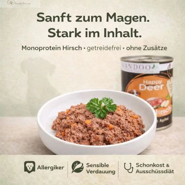 Hirsch mit Karotte, Apfel und Grünlippmuschel von NANDOO, 800g, saftig und naturbelassen für Haustiere