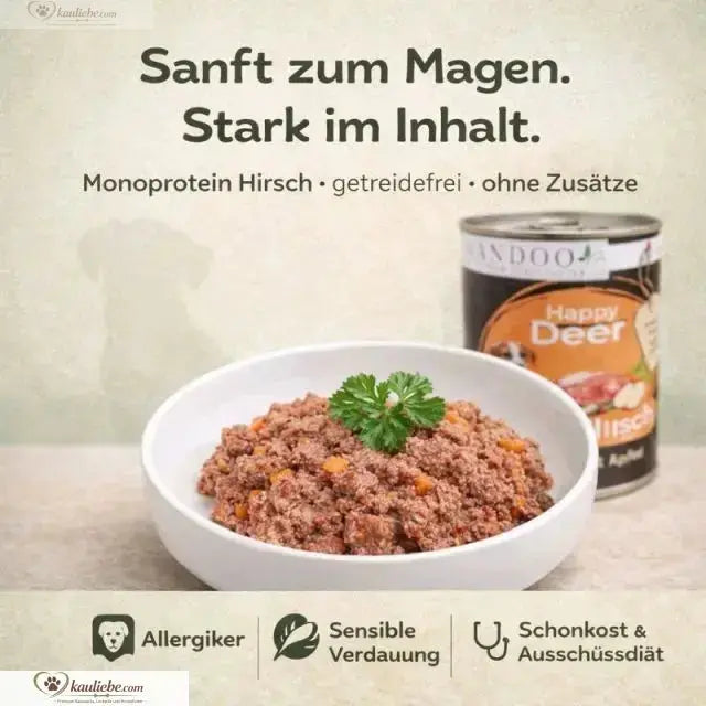 NANDOO Happy Deer Hundesnack mit Hirsch, Karotte, Apfel und Grünlippmuschel, 6x400g, natürliche Hundeleckerlis