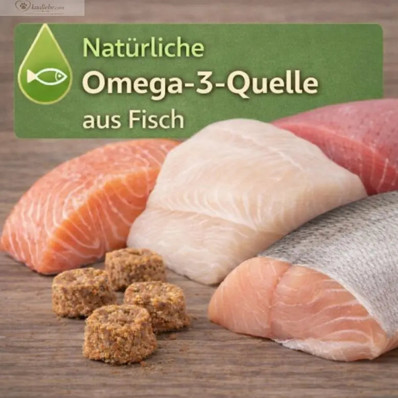 NANDOO Fischtaler Dorsch 250g mit hering und Omega-3-Fettsäuren, frisch auf einem Teller angerichtet