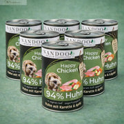 NANDOO Happy Chicken Nassfutter für Hunde, 6 Dosen mit Huhn, Karotte und Apfel, jeweils 400g.