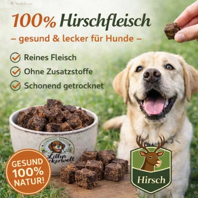 Hundeleckerli von Lillys Leckerwelt, weiche Hirschleckerlis, 200g, mit 1,5cm Größe, ideal für Hunde.