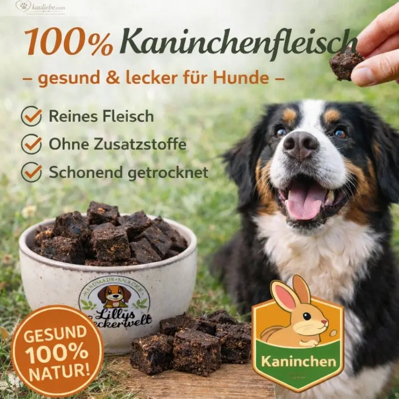 Hundeleckerli von Lillys Leckerwelt, weiche Kaninchen-Leckerlis, 200g, mit 1,5cm Durchmesser, ideal für Hunde.