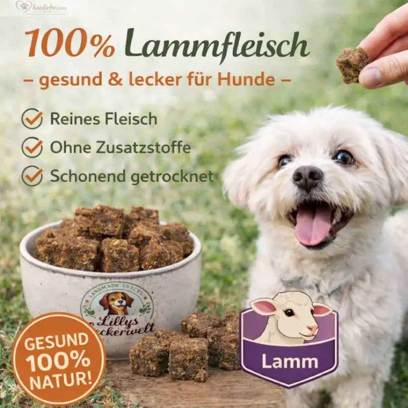 Hundeleckerli soft Lamm von Lillys Leckerwelt, 200g, mit 1,5cm Durchmesser, zeigt die weichen, lammgeschmackvollen Hundekuchen.