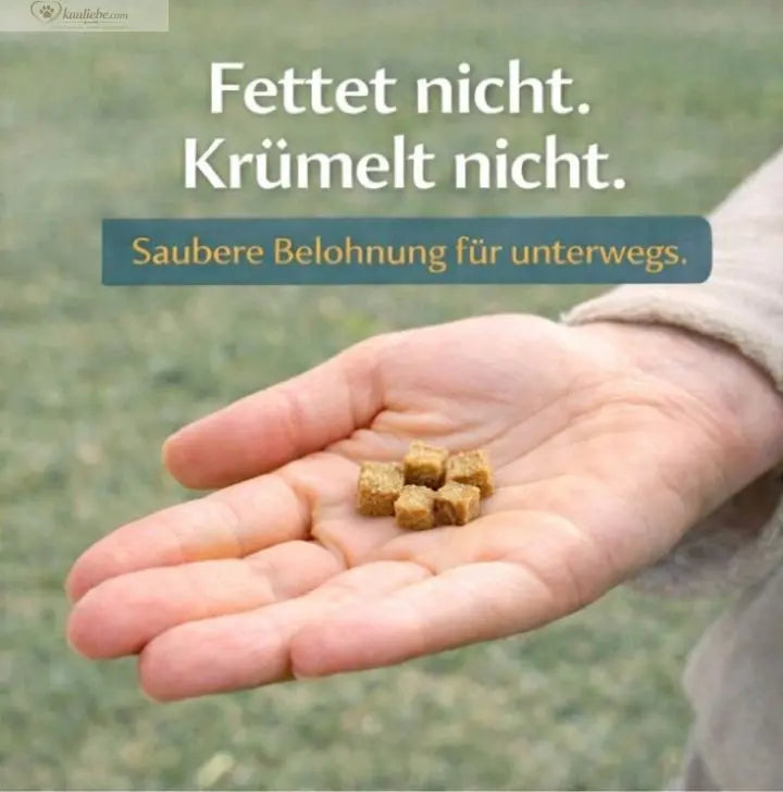 Knusper-Lecker Lamm 250g von NANDOO, knusprige Lamm-Snacks, geformt in 1cm Stücke, appetitlich und lecker.