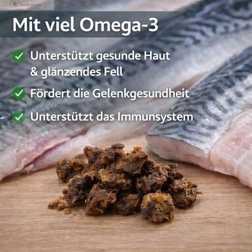 Knusper-Lecker Makrele von NANDOO, 200g, knuspriger Fisch mit Omega-3, auf einem Teller serviert