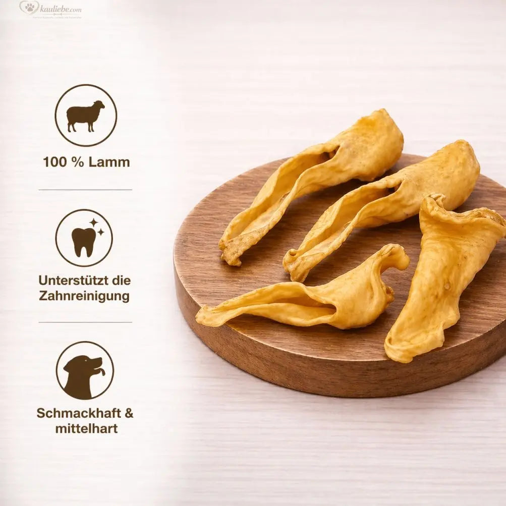 Lammohren von NANDOO, 250 g, detailreiche Nahaufnahme der weichen, natürlichen Lammohren zum Naschen oder Dekorieren