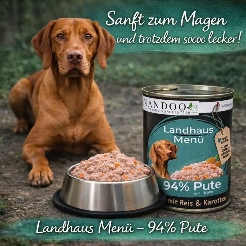 Landhaus Menü – Pute mit Reis, Karotte & Grünlippmuschel (6x800g) NANDOO