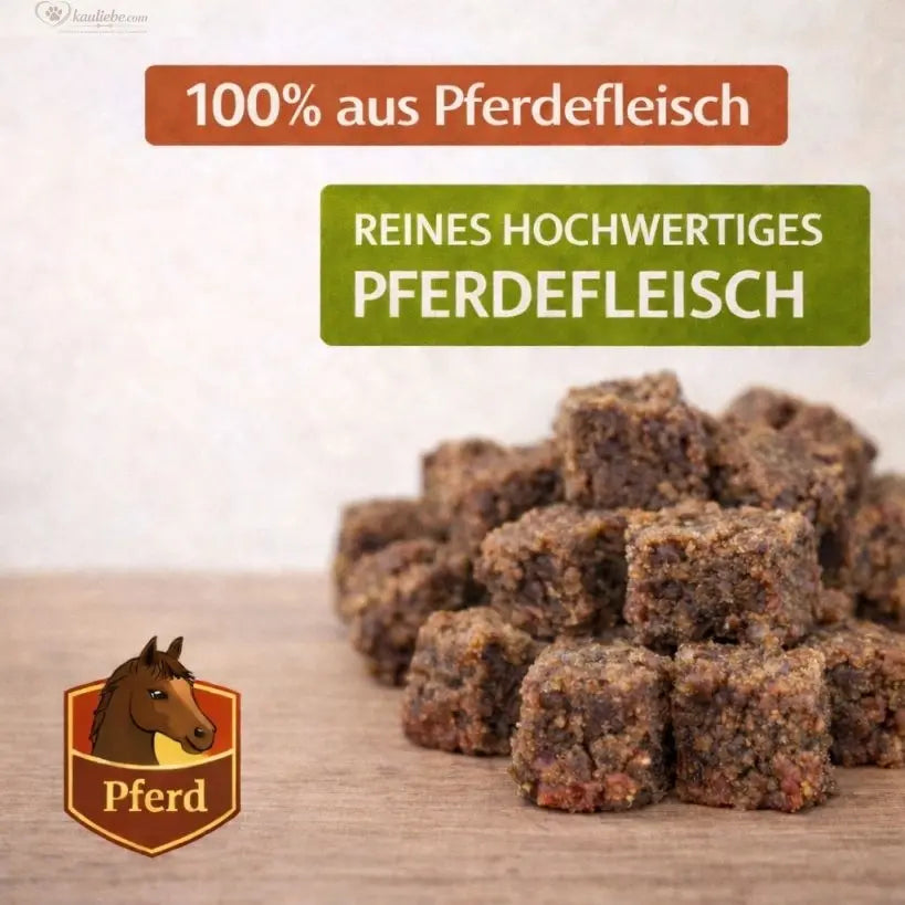 Hochwertiges Lieblings-Lecker Pferd von Lillys Leckerwelt, hypoallergen, 200g, detailreiche Nahaufnahme des Kauartikels