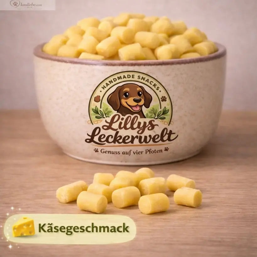 Lillys Leckerwelt Käse-Kartoffel Softies, 200g, weiche Kartoffel-Käse Snacks auf einem Teller.