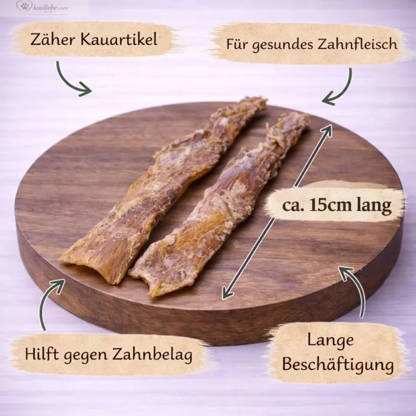 Kurze Rindernackensehne von NANDOO, 250g, Detailaufnahme der zarten, frischen Fleischsehne für die Tierfütterung