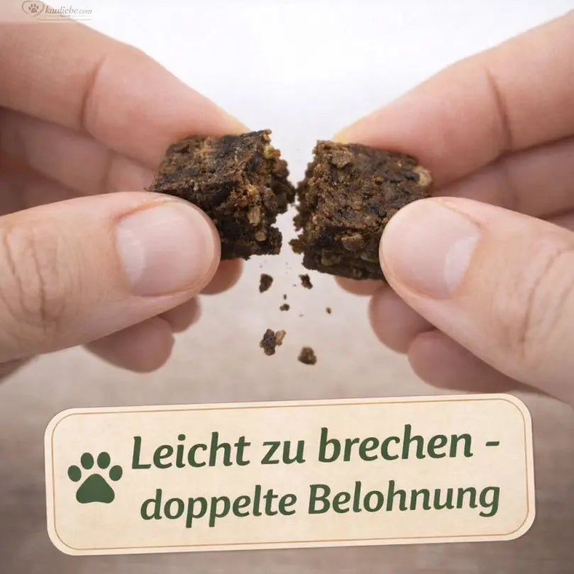 Lillys Leckerwelt Lieblings-Lecker Pferd, 200g, detailreiche Ansicht eines kleinen Pferde-Leckerli in natürlicher Umgebung