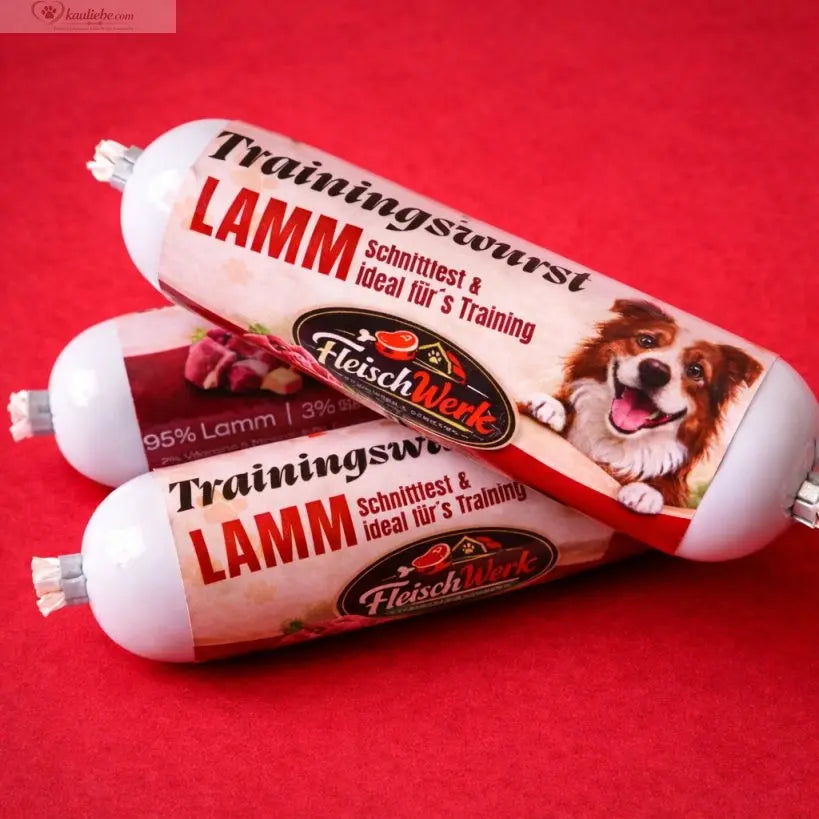 Lamm-Trainingswurst von FleischWerk, 100g, schnittfeste Trainingswurst aus Lammfleisch auf Bild sichtbar