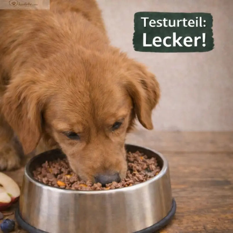 Nandoo Happy Deer Nassfutter für Hunde, Hirsch mit Karotte, Apfel und Grünlippmuschel, 6x400g, frisches Tiernahrung.