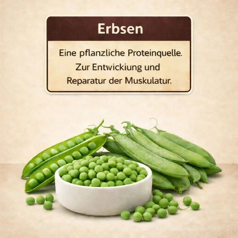 NANDOO Welpenfutter mit Geflügel, Gartenkräutern und Gemüse für kleine Rassen, enthält 60% Pute und Ente, sichtbare Erbsen.