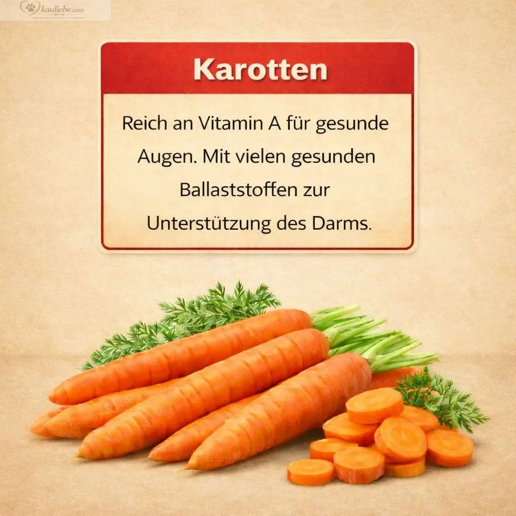 NANDOO Welpenfutter mit Huhn, Truthahn, Lachs (60%) und Gemüse, frische Karotten in natürlicher Präsentation